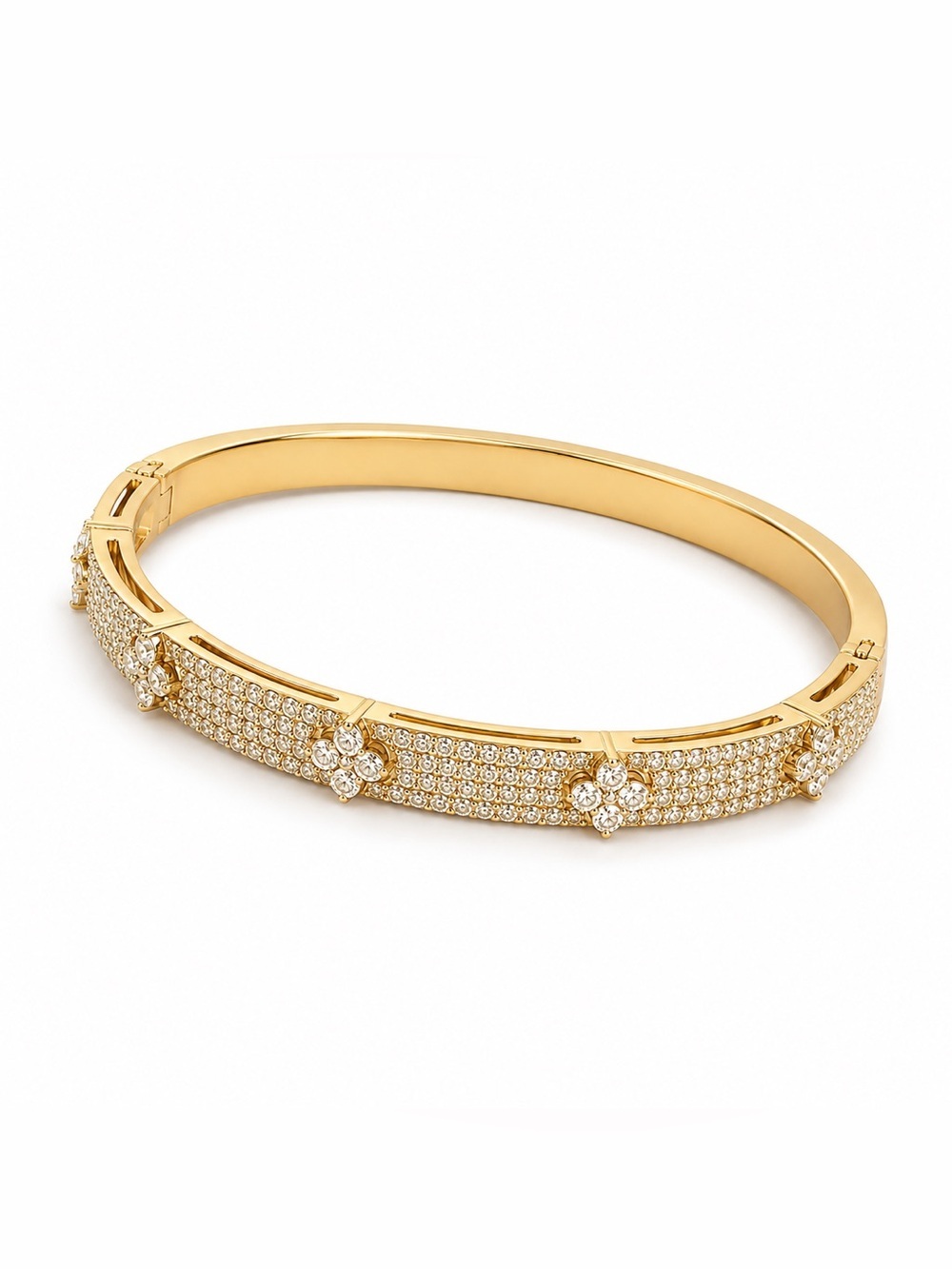 Saks Fifth Avenue 18k Gold Plate Cubic Zirconia Clover Flower Bangle Bracelet
